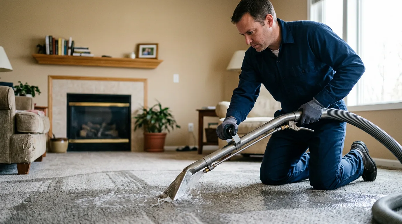 Water damage restoration technician working near Caldwell, OH